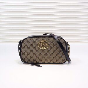 GG Marmont Shoulder Bag Diagonal Quilted GG Canvas black leather